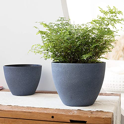 LA JOLIE MUSE Flower Pots Outdoor Garden Planters, Indoor Plant Pots with Drainage Holes, Weathered Grey (8.6 + 7.5 Inch)