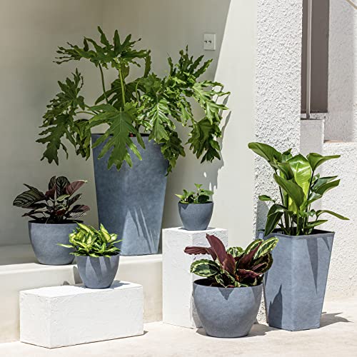 LA JOLIE MUSE Flower Pots Outdoor Garden Planters, Indoor Plant Pots with Drainage Holes, Weathered Grey (8.6 + 7.5 Inch)