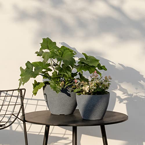 LA JOLIE MUSE Flower Pots Outdoor Garden Planters, Indoor Plant Pots with Drainage Holes, Weathered Grey (8.6 + 7.5 Inch)