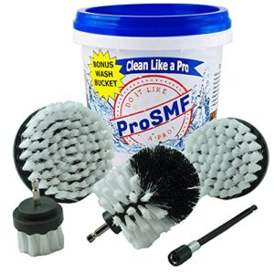 prosmf drill brush set car detailing - scrub brush for drill - power scrubber drill brush attachments - tires - wheel - rim - glass - carpet - upholstery - automotive - detail - soft white bristles