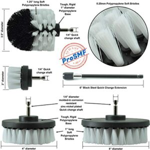 ProSMF Drill Brush Set Car Detailing - Scrub Brush for Drill - Power Scrubber Drill Brush Attachments - Tires - Wheel - Rim - Glass - Carpet - Upholstery - Automotive - Detail - Soft White Bristles