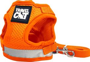 travel cat harness and leash set - adjustable comfort fit mesh vest harnesses with reflective strap - snug fit harness for cats, kitten for outdoor walking, orange, small (chest 13-15.5 inch)