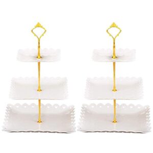 agyvvt set of 2 pcs 3-tier plastic dessert stand square cupcake serving tray for home wedding birthday party (white)