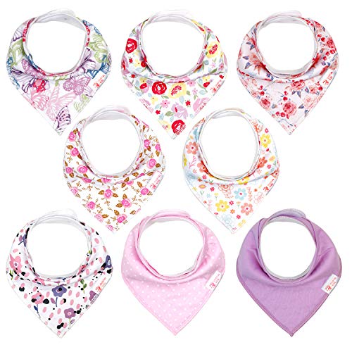 CIVARUA KIDS Baby Bandana Drooling Bibs for Girls, 8 Pack Soft and 100% Organic Cotton Bandana Bibs for Drooling and Teething, Unisex Teething Bibs Set for Infant (Printing)