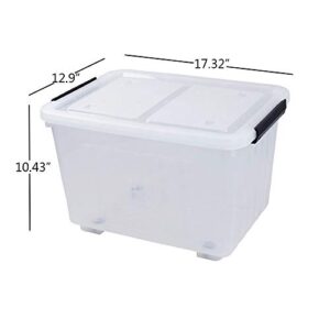 Rinboat 4-Pack Large Plastic Storage Box with Wheels, Clear Storage Latch Bins, 30 L