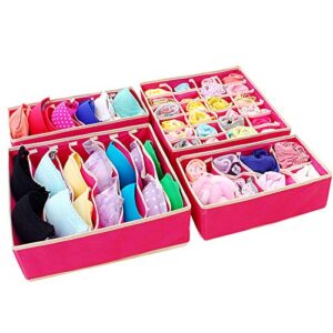 cicilin underwear organisers drawer storage organiser foldable drawer dividers closet storage box for bras, socks, ties, scarves, and other accessories (set of 4) pp board pink