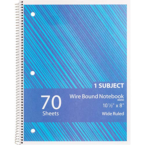 Spiral Notebook, 1-Subject College Ruled 70 Sheets, Spiral Bound School Note books, Lined Paper, Home School Supplies for College Students & K-12, 10 1/2" x 8”, Assorted Colors - 6 Pack