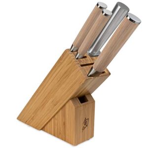 shun cutlery classic blonde 5-piece starter block set, kitchen knife and knife block set, includes classic 8” chef, 6” utility & 3.5” paring knives, handcrafted japanese kitchen knives
