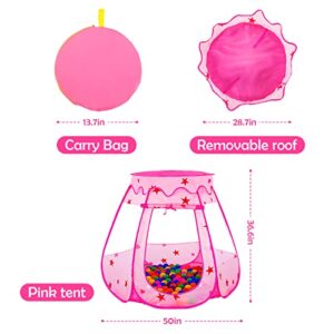 Wilhunter Baby Ball Pit for Toddler with 50 Balls, Kids Pop Up Play Tent for Girls, Princess Toys for Children Indoor & Outdoor Playhouse with Carry Bag