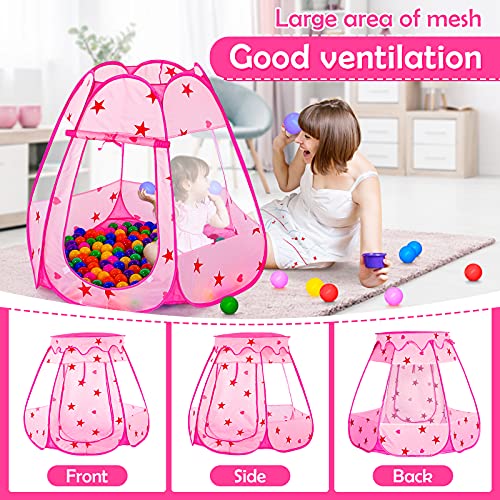 Wilhunter Baby Ball Pit for Toddler with 50 Balls, Kids Pop Up Play Tent for Girls, Princess Toys for Children Indoor & Outdoor Playhouse with Carry Bag