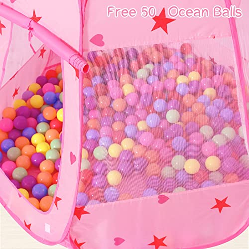 Wilhunter Baby Ball Pit for Toddler with 50 Balls, Kids Pop Up Play Tent for Girls, Princess Toys for Children Indoor & Outdoor Playhouse with Carry Bag