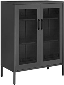 songmics metal storage cabinet with mesh doors, multipurpose storage rack, 3-tier office cabinet, max. load capacity 55 lb per tier, black uomc002b01