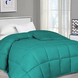 superior down alternative all season comforter, medium fill weight, perfect for winter and summer, bedding for bed, breathable and comfortable bedding duvet inserts & bed sets, full/queen, turquoise