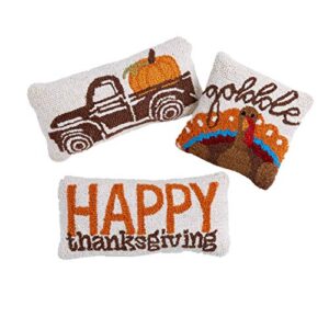 Mud Pie Thanksgiving Mini Hook Pillow, Square 8" x 8", White