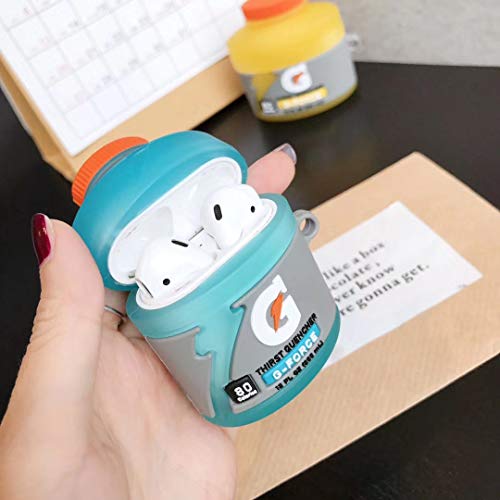 Airpods Case, 3D Cute Cartoon Funny Cool Kawaii Fashion Airpods Case,Soft Silicone Skin Cover Shock-Absorbing Protective Case with Keychain for Airpods 2 & 1 Charging Case (Blue Sport Drink)