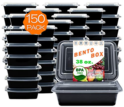 New Century, 150-Pack [38 oz] 1-Compartment Food Container - Rectangular Meal Prep Bento with Lid - Portable Lunch Box - Stackable - BPA Free - Freezer/Microwave/Dishwasher Safe - Reusable Storage