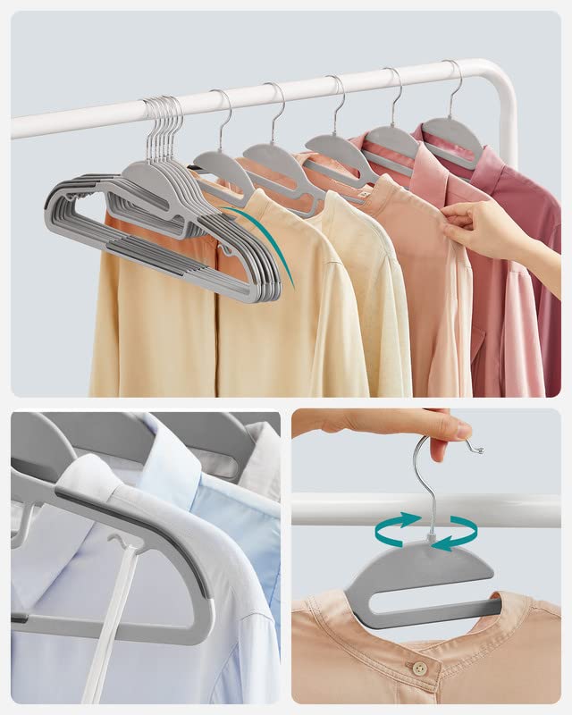 SONGMICS 30-Pack Coat Hangers, Premium Quality Plastic Suit Hangers, Heavy-Duty, S-Shaped Opening, Non-Slip, Space-Saving, 360º Swivel Hook, 16.3 Inches Long, Light Gray and Dark Gray UCRP041G05