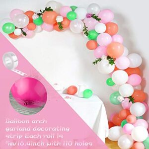 FEPITO 124Pcs Tropical Balloons Garland Kit Pink Green Balloon Arch Garland with Tropical Palm Leaves, Balloon Tape Strip, Dot Glue and Tying Tool for Tropical Party Decor, Birthday Party Supplies