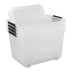 Dehouse 70 L Large Clear Storage Boxes, Plastic Storage Box with Lids and Wheels, Set of 4