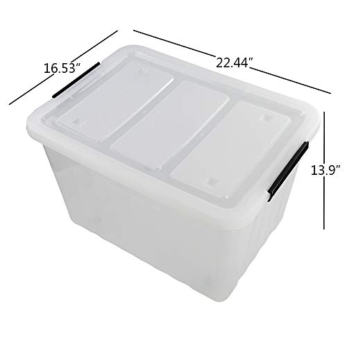 Dehouse 70 L Large Clear Storage Boxes, Plastic Storage Box with Lids and Wheels, Set of 4