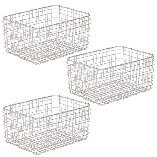 mDesign Farmhouse Decor Metal Wire Storage Basket Bin for Storage & Organizing Closets, Shelves, and Cabinets in Bedrooms - Holds Shirts, Purses, Leggings, Scarfs, Hats - 12" x 9" - 3 Pack - Satin