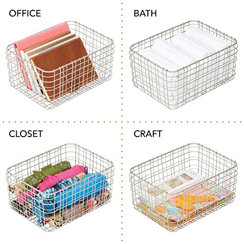 mDesign Farmhouse Decor Metal Wire Storage Basket Bin for Storage & Organizing Closets, Shelves, and Cabinets in Bedrooms - Holds Shirts, Purses, Leggings, Scarfs, Hats - 12" x 9" - 3 Pack - Satin