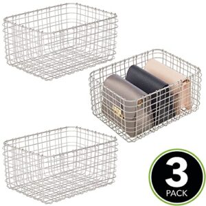 mDesign Farmhouse Decor Metal Wire Storage Basket Bin for Storage & Organizing Closets, Shelves, and Cabinets in Bedrooms - Holds Shirts, Purses, Leggings, Scarfs, Hats - 12" x 9" - 3 Pack - Satin