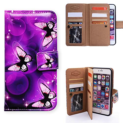 Bcov iPhone SE 2022 Case,iPhone SE 2020 Casse,iPhone 8 Case, Stylish Purple Butterfly Multifunction Wallet Leather Case Flip Cover with Multi Card Slots Pocket Wrist Strap for 4.7-inch iPhone SE/8/7