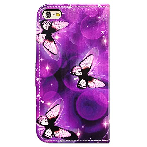 Bcov iPhone SE 2022 Case,iPhone SE 2020 Casse,iPhone 8 Case, Stylish Purple Butterfly Multifunction Wallet Leather Case Flip Cover with Multi Card Slots Pocket Wrist Strap for 4.7-inch iPhone SE/8/7