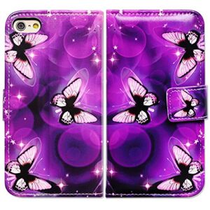 Bcov iPhone SE 2022 Case,iPhone SE 2020 Casse,iPhone 8 Case, Stylish Purple Butterfly Multifunction Wallet Leather Case Flip Cover with Multi Card Slots Pocket Wrist Strap for 4.7-inch iPhone SE/8/7