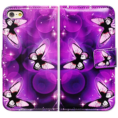 Bcov iPhone SE 2022 Case,iPhone SE 2020 Casse,iPhone 8 Case, Stylish Purple Butterfly Multifunction Wallet Leather Case Flip Cover with Multi Card Slots Pocket Wrist Strap for 4.7-inch iPhone SE/8/7