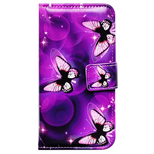 Bcov iPhone SE 2022 Case,iPhone SE 2020 Casse,iPhone 8 Case, Stylish Purple Butterfly Multifunction Wallet Leather Case Flip Cover with Multi Card Slots Pocket Wrist Strap for 4.7-inch iPhone SE/8/7