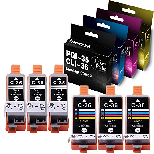 (6-Pack, 3 x Black + 3 x Tri Color) Compatible PGI 35 CLI 36 PGI35 CLI36 Ink Cartridge Used wtih Canon PIXMA iP100 iP110 Series Printer, by EasyPrint