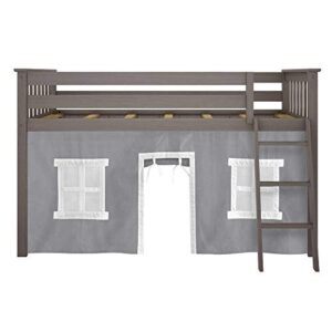 Max & Lily Low Loft Bed, Twin Bed Frame With Curtains For Bottom, Clay/Grey