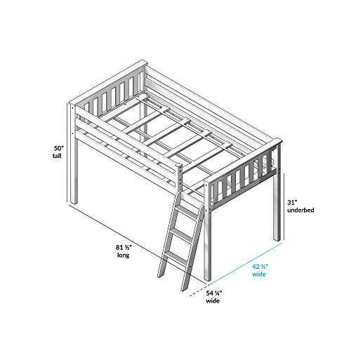 Max & Lily Low Loft Bed, Twin Bed Frame With Curtains For Bottom, Clay/Grey