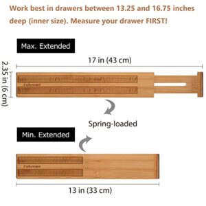Fabsome Drawer Divider 4 Pack, Adjustable Bamboo Drawer Organizers for Clothing, Wooden Dresser Drawer Organizer Separator for Clothes, Kitchen, Office, 13.25-16.75 in