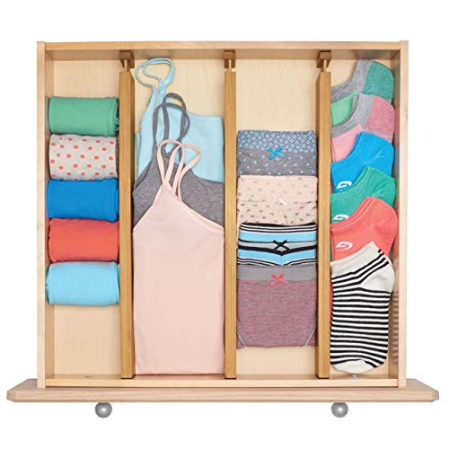 Fabsome Drawer Divider 4 Pack, Adjustable Bamboo Drawer Organizers for Clothing, Wooden Dresser Drawer Organizer Separator for Clothes, Kitchen, Office, 13.25-16.75 in