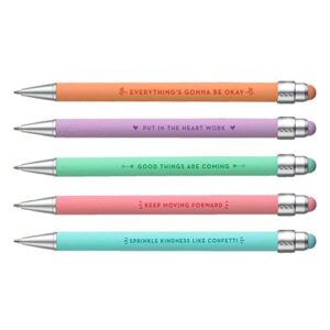 cheersville 5 pack soft touch click pens with stylus motivational thankful appreciation - confetti colored black ink fine point 0.5mm - school office home employee gifts