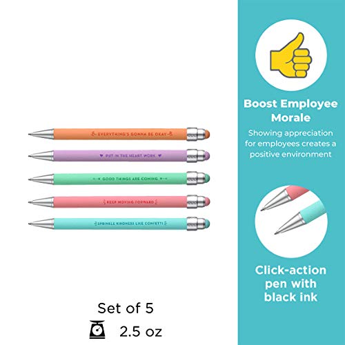 Cheersville 5 Pack Soft Touch Click Pens with Stylus Motivational Thankful Appreciation - Confetti Colored Black Ink Fine Point 0.5mm - School Office Home Employee Gifts