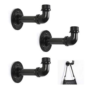 3 pack industrial pipe towel hooks, vintage wall mounted heavy duty coat robe clothes hanger for bathroom bedroom farmhouse