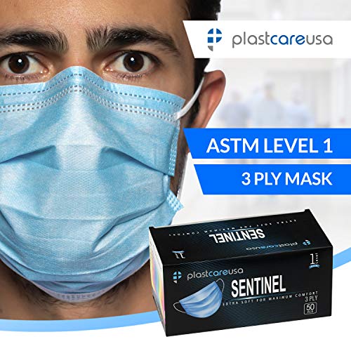 ASTM Level 1 3-Ply Face Masks, Disposable (Blue) (Box of 50) by PlastCare USA