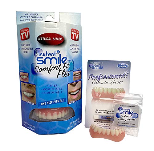 Instant Smile Comfort Fit Flex Teeth - Upper and Lower Matching Set, Natural Shade! Fix Your Smile at Home Within Minutes!