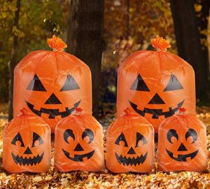 joyin 6 pcs halloween jack o’ lantern pumpkin lawn bags halloween plastic trash bags halloween yard fall leaf pumpkin bags for halloween decorations, halloween party supplies, halloween party favor