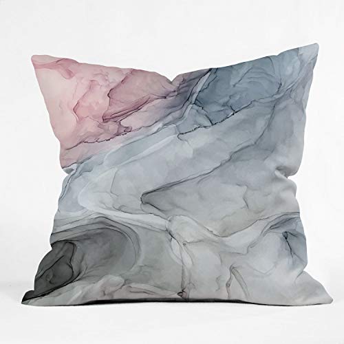 Society6 Elizabeth Karlson Pastel Blush, Grey and Blue Ink Clouds Painting Throw Pillow, 18"x18"