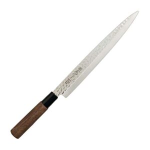 hinomaru collection sekizo japan quality stainless steel non stick yanagiba sashimi sushi knife chefs knife 13.75" itamae sushi chef knife with wooden handle made in japan (hammered blade 13.75")