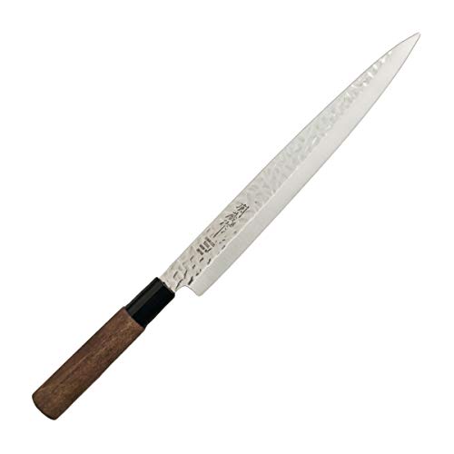 Hinomaru Collection Sekizo Japan Quality Stainless Steel Non Stick Yanagiba Sashimi Sushi Knife Chefs Knife 13.75" Itamae Sushi Chef Knife With Wooden Handle Made In Japan (Hammered Blade 13.75")