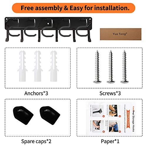 YueTong All Metal Garden Tool Organizer,Adjustable Garage Wall Organizers and Storage,Heavy Duty Wall Mount Holder with Hooks for Broom,Rake,Mop,Shovel.（1 Pack）