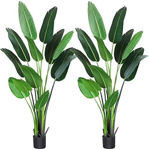 Fopamtri Artificial Bird of Paradise Plant 6 Feet Fake Palm Tree with 13 Trunks Faux Tree for Indoor Outdoor Modern Decoration Feaux Plants in Pot for Home Office Perfect Housewarming Gift,2 Pack