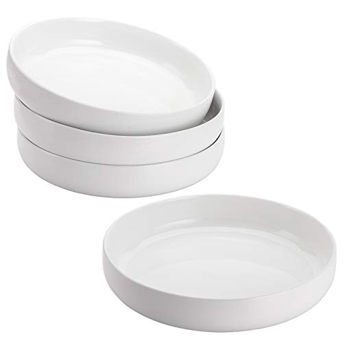 Foraineam 8 Inch Porcelain Round Salad Pasta Bowl Set 22 Ounce Deep Soup Plates White Catering Serving Bowls, Set of 4