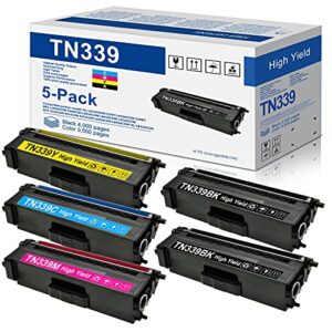 tn339 super high yield toner cartridges 5-pack(2bk+1c+1m+1y): eaxiuc tn339bk tn339c tn339m tn339y toner replacement for brother hl-l9200cdw hl-l8250cdn hl-l8350cdwt mfc-l8850cdw mfc-l9550cdw printer